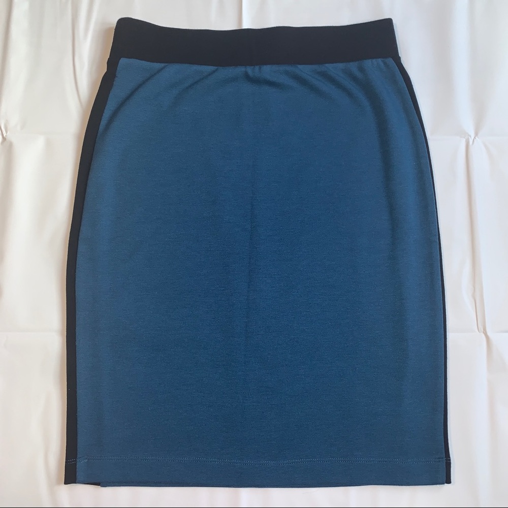 Dark Teal Black Midi Length Bodycon Knit Skirt